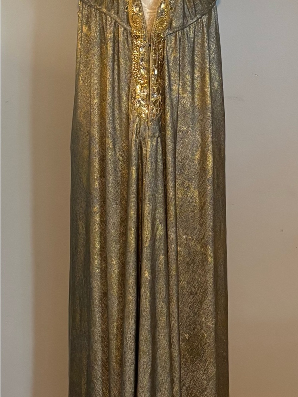 Boston Proper Gold Metallic Halter Evening Gown - Picture 7 of 12